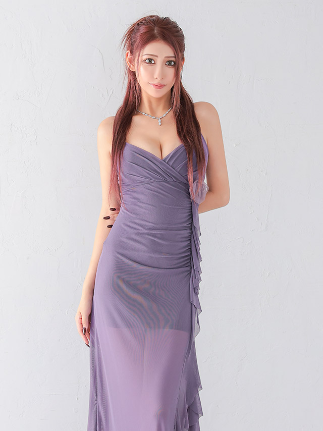 ロングドレス プチプラ Aライン ホステス キャミソール シースルー シンプル 大人 上品 背中魅せ 安い キャバドレスのイメージ画像1