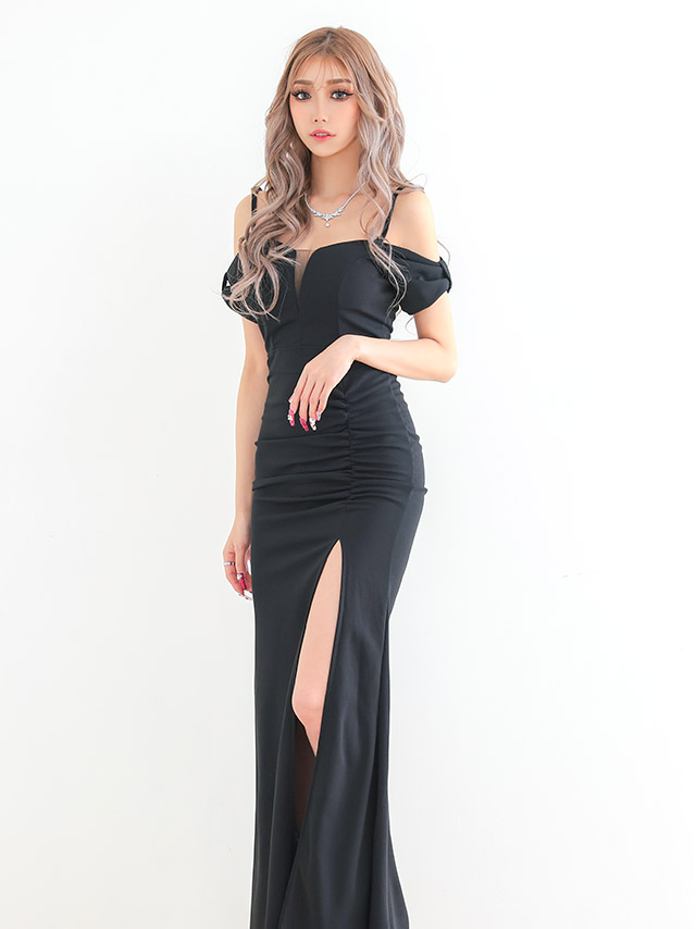 キャミソール 袖リボン風 シースルー セクシー ロングドレスの商品画像2枚目