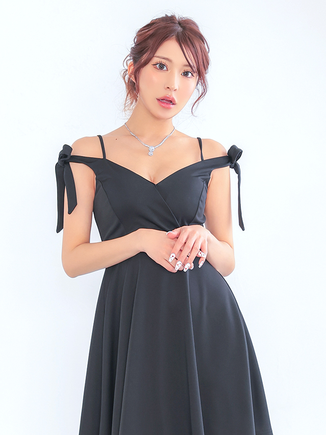 リボン キャミソール オフショルダー フレア ミニドレスの商品画像3枚目