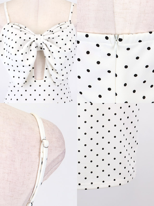 ニドレス プチプラ ストレッチ セクシー 谷間 キャミソール 新人 ドット柄 背中魅せ 低身長 黒 安い タイト キャバドレスの商品特徴1