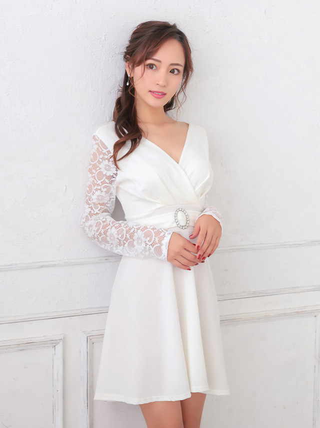 レースリングカシュクールハイウエストビジューAラインフレアミニドレス 