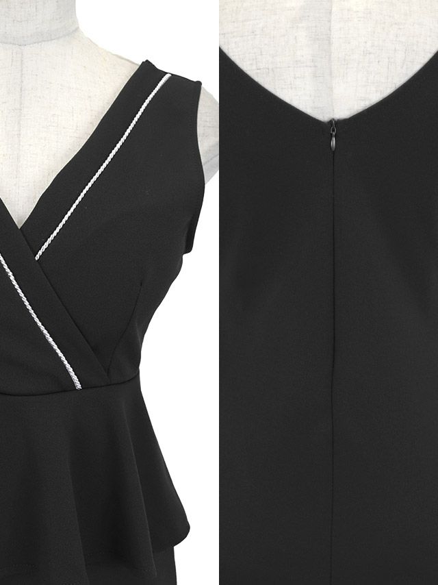 ワンカラーカシュクールペプラム切替ノースリーブタイトミニドレスのイメージ画像1