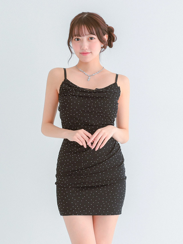 ミニドレス プチプラ キャミソール ストレッチ 新人 背中魅せ 低身長 キラキラビジュー カシュクール タイト 白 キャバドレスのイメージ画像2