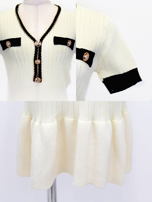 半袖 ネックリボン フリル タイト ミニドレスのディティール