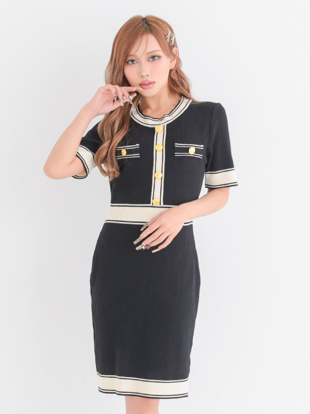 ワンピース 安い タイト膝丈ドレス 半袖 大人 上品 ストレッチ ブラジャーのまま バイカラー プチプラ キャバドレスのイメージ画像3