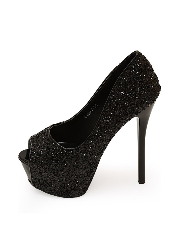 ワンカラーシンプルブラックオープントゥワンカラーパンプス