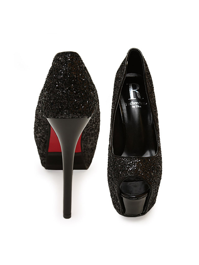 ワンカラーシンプルブラックオープントゥワンカラーパンプス