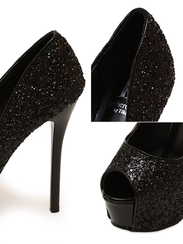 ワンカラーシンプルブラックオープントゥワンカラーパンプス