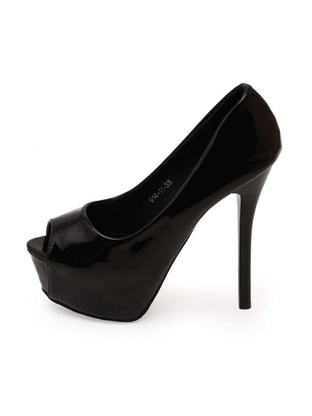 ワンカラーシンプルブラックオープントゥワンカラーパンプス