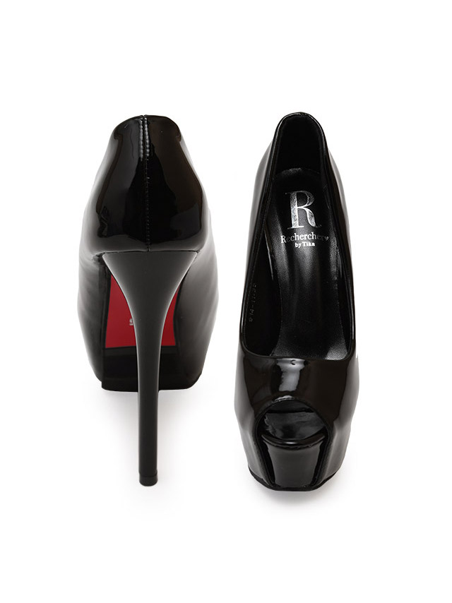 ワンカラーシンプルブラックオープントゥワンカラーパンプス