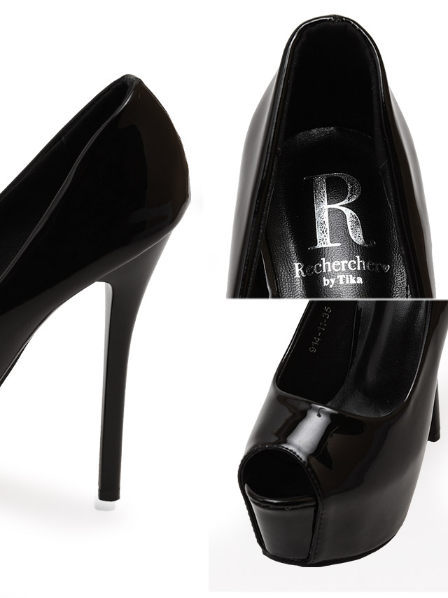 ワンカラーシンプルブラックオープントゥワンカラーパンプス