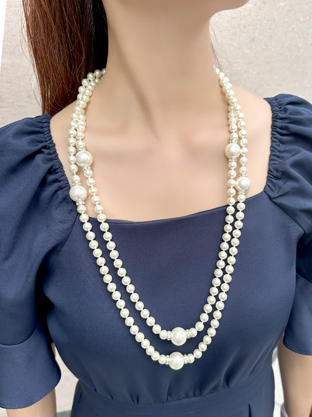 大小パール2連ロングネックレスの商品画像2枚目