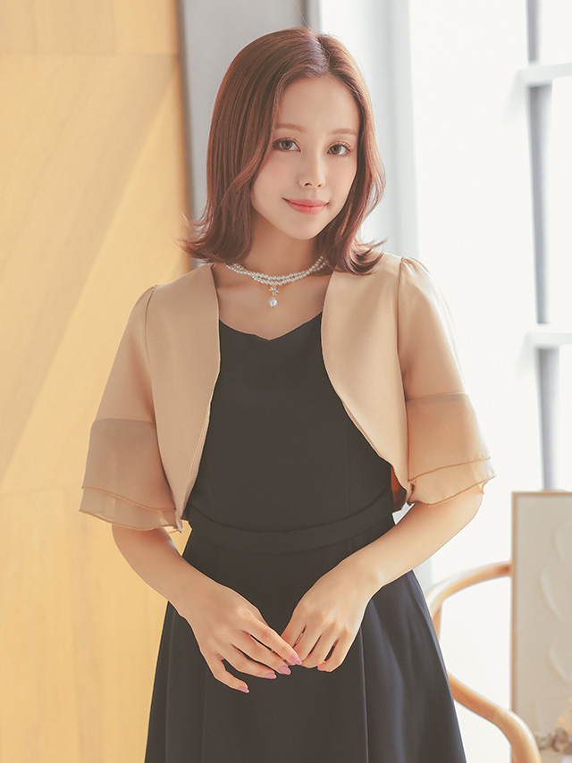 半袖シフォンショート丈パフスリーブボレロ