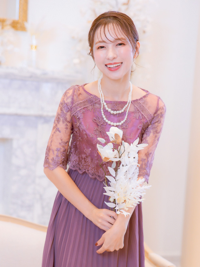 花柄刺繍シアープリーツロングスカート結婚式パーティードレス