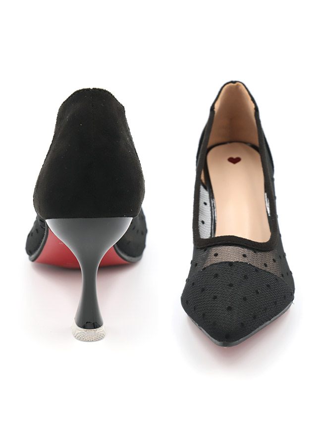 シースルードット柄ヒールパンプス