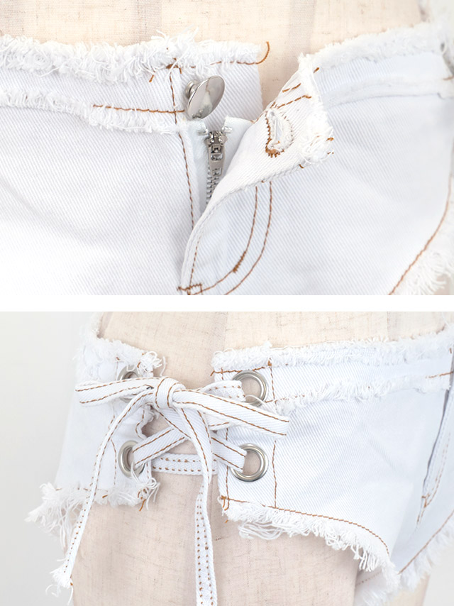 プチプラ 水着 バンドゥ ハイレグ デニム ホルターネック リボン ビキニの詳細アップ