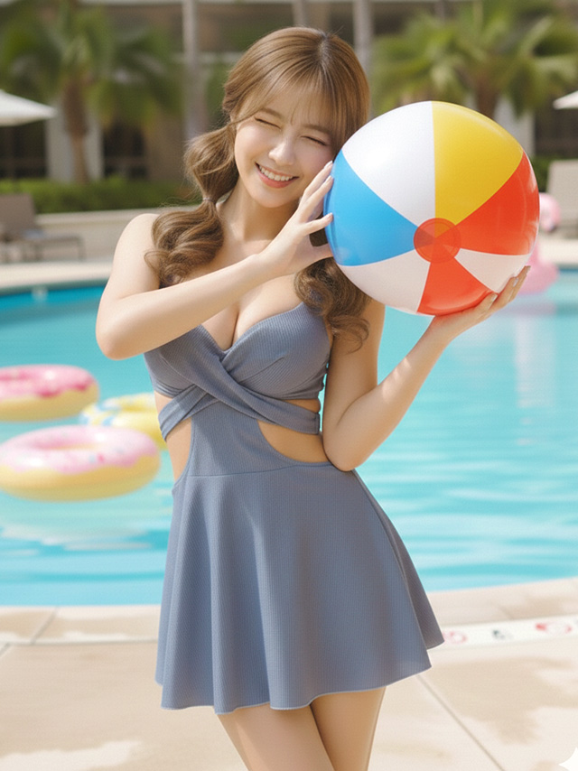 水着 バックリボン ウエストカット フレア ワンピース ギャル ビキニのイメージ画像2