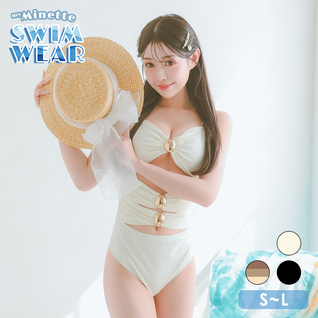 水着 ギャル バンドゥ モノキニ シャーリング カットアウト ビキニ