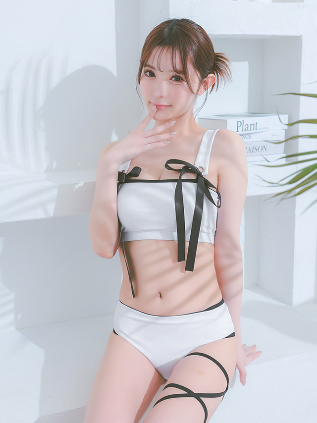 水着 クロスストラップ サテンリボンパイピング ビスチェ ギャル ビキニ width=