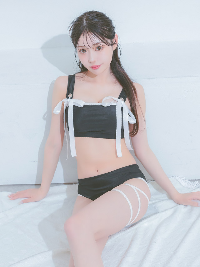 水着 クロスストラップ サテンリボンパイピング ビスチェ ギャル ビキニ width=