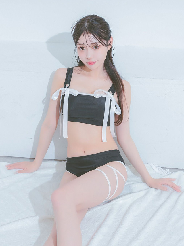 水着 クロスストラップ サテンリボンパイピング ビスチェ ギャル ビキニ
