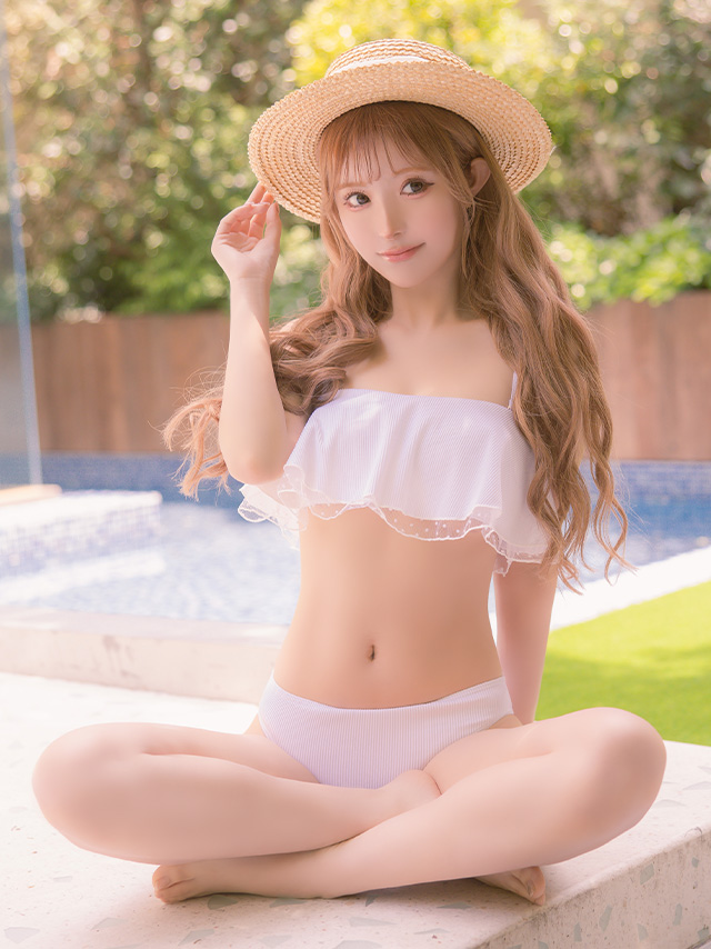 水着 2wayドットチュールフレアバンドゥモノキニバックレースアップガーリービキニ width=