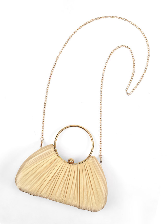 ハンドバッグ リングハンドル サテン プリーツ チェーン 2Way のディティール画像3枚目