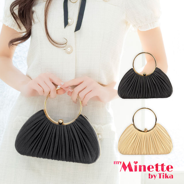 丸いハンドルデザインが上品なプリーツデザインの2wayハンドミニバッグ