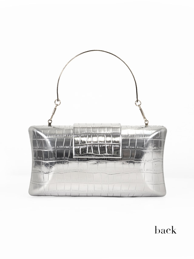 ハンドバッグ スクエア クロコダイル調 バックルビジュー チェーン 2Way のディティール画像3枚目