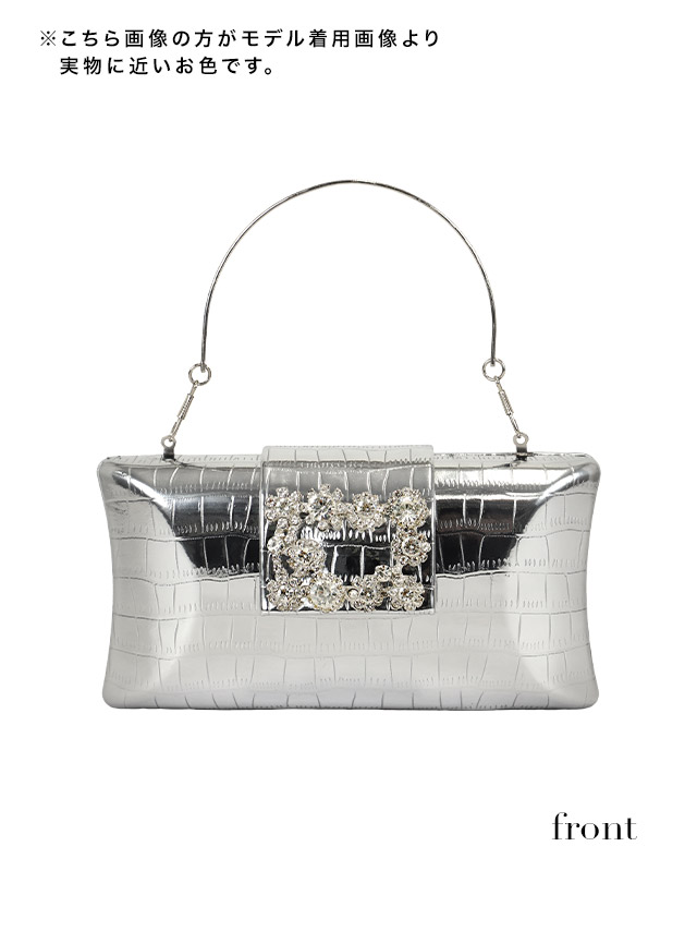 ハンドバッグ スクエア クロコダイル調 バックルビジュー チェーン 2Way のディティール画像1枚目