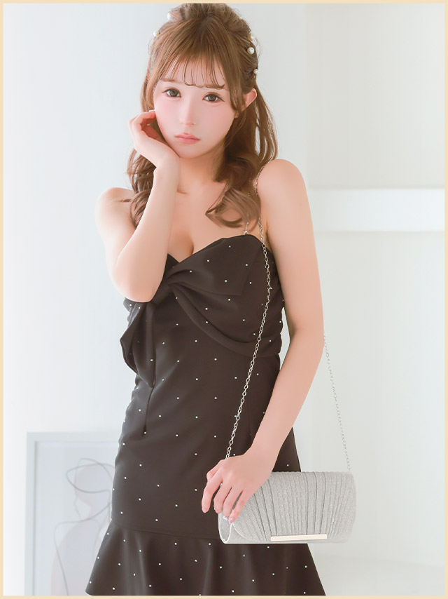 クラッチバッグ ショルダーバッグ プリーツ グリッターラメ メタルプレート チェーン 2Way のイメージ画像1枚目