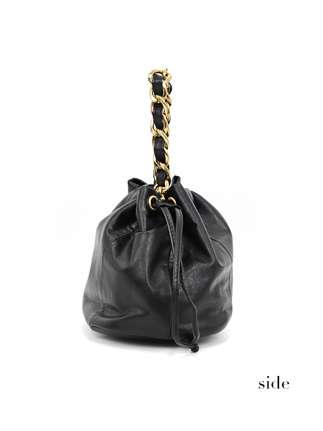 ハンドバッグ2way巾着フェイクレザーゴールドチェーンハンドル
