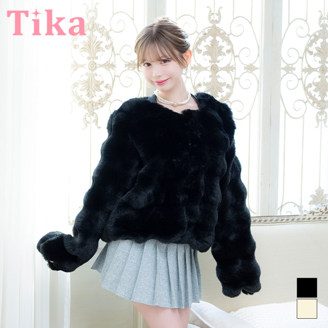 ボレロ ジャケット ノーカラー フェイクファー ショート丈 長袖 体型カバー 羽織り の商品画像1枚目