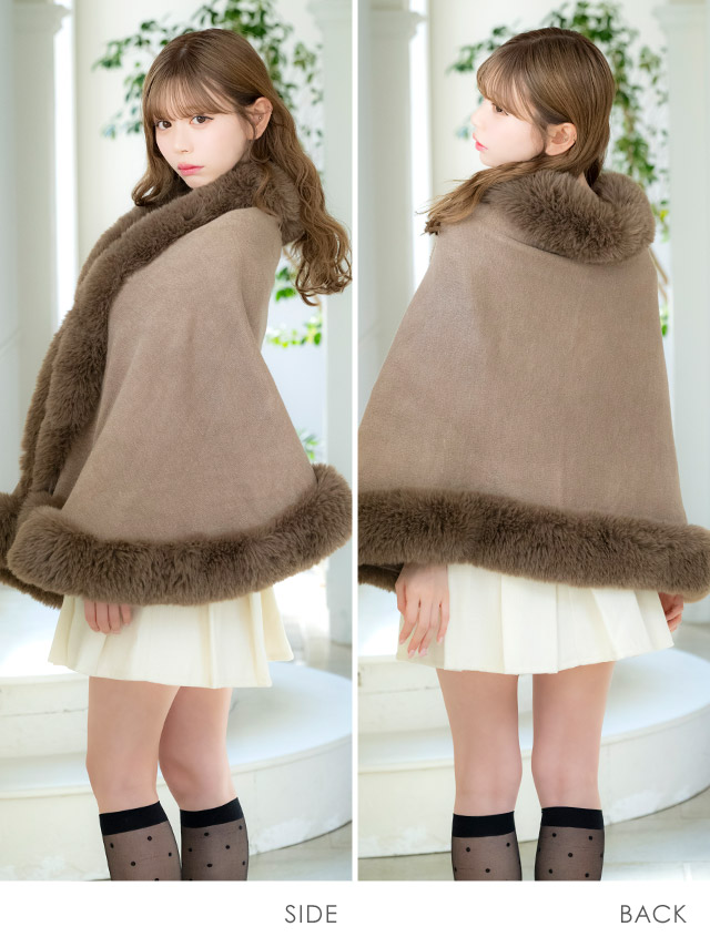 ボレロふわふわフェイクファー付きニットポンチョ