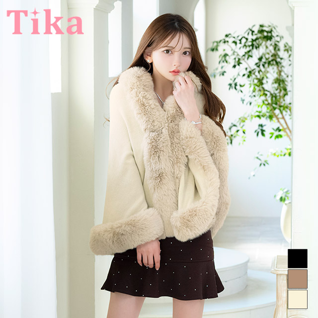 ボレロふわふわフェイクファー付きニットポンチョ