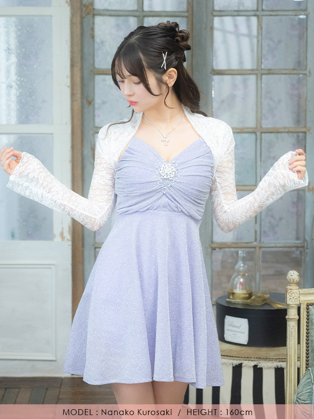 ボレロ 花柄 総レース 長袖 二の腕 体型カバー 羽織り のフロント画像