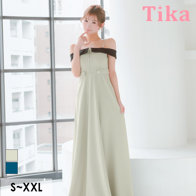 ロングドレス 肩あき ジップ 谷間 サイドベルト 高身長 グレー XL XXL Aライン キャバドレス のメイン画像