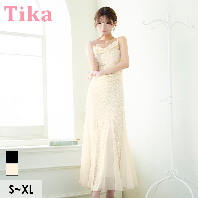 ロングドレス バースデー タイト 大人 マーメイド シフォン キャミソール キラキラ スパンコール アイボリー XL キャバドレス の商品画像1枚目