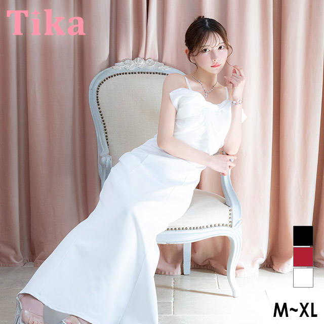 ロングドレス マーメイド バストリボン キャミソール バースデー タイト 胸元カバー ホワイト XL キャバドレス の座り画像1枚目