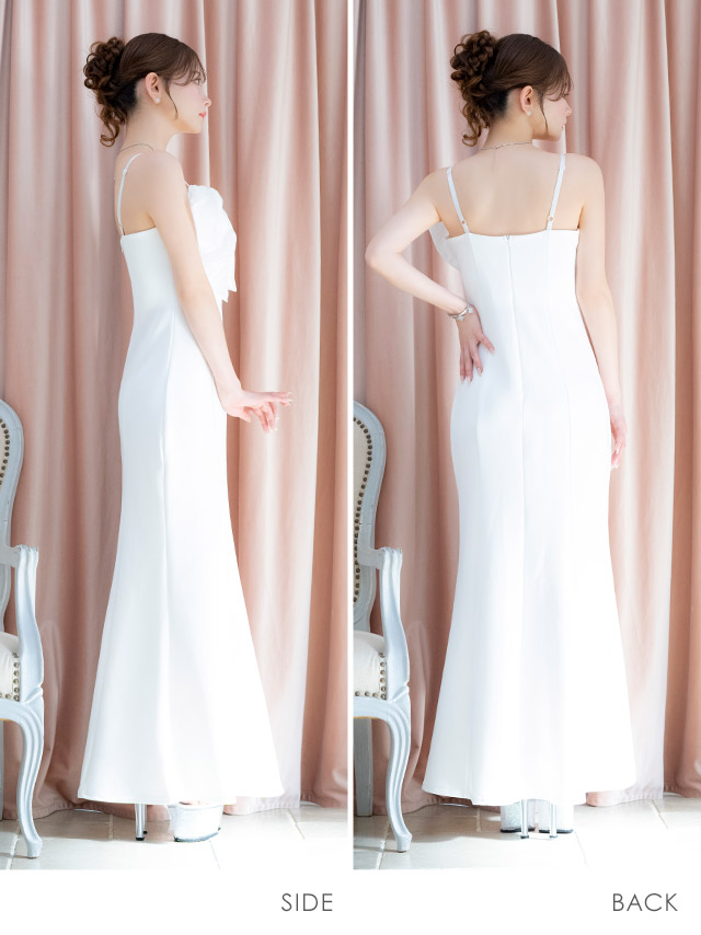 ロングドレス マーメイド バストリボン キャミソール バースデー タイト 胸元カバー ホワイト XL キャバドレス のサイド・バック画像