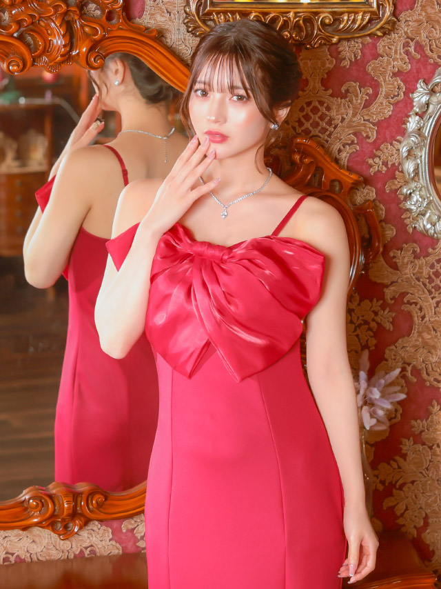 バースデータイトロングドレスマーメイドキャミソールバストリボンキャバドレス