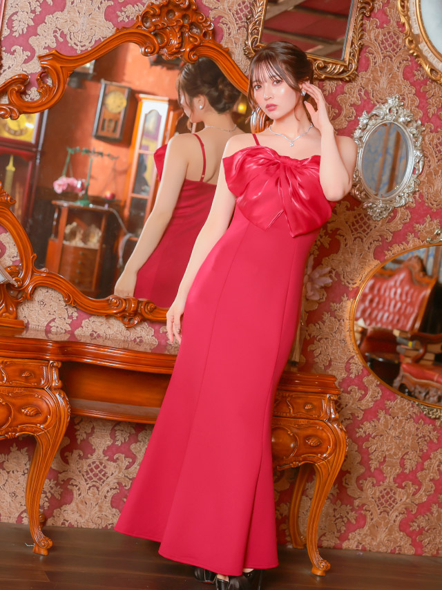 バースデータイトロングドレスマーメイドキャミソールバストリボンキャバドレス