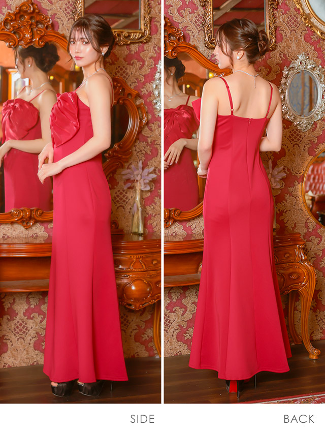 バースデータイトロングドレスマーメイドキャミソールバストリボンキャバドレス