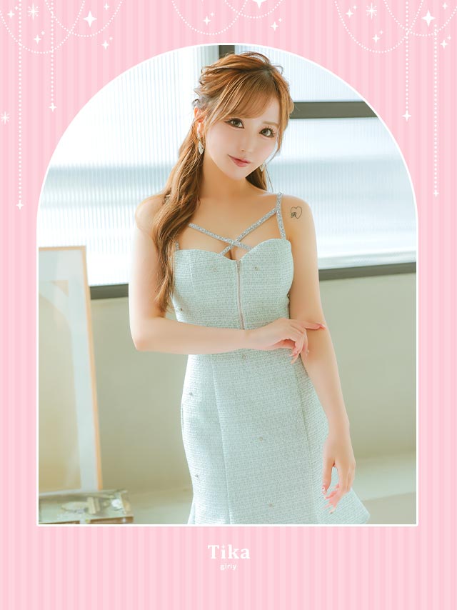 ミニドレスバストジップキャミソールラメツイードビジューAラインキャバドレス