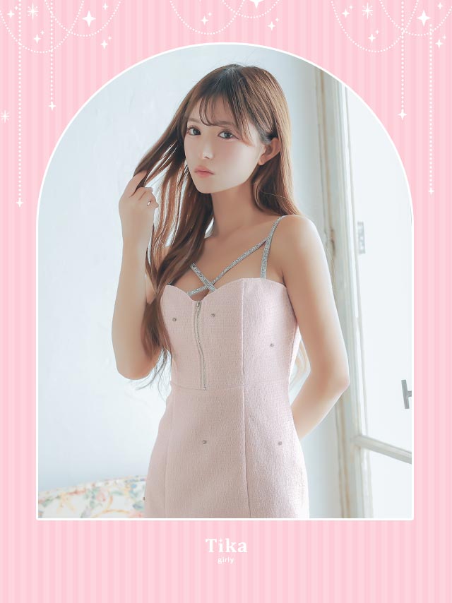 ミニドレスバストジップラメキャミソールツイードAラインキャバドレス