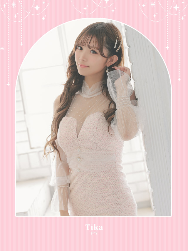 ハイネック長袖ラメチュール切り替えニットツイードタイトミニドレスの商品画像2枚目