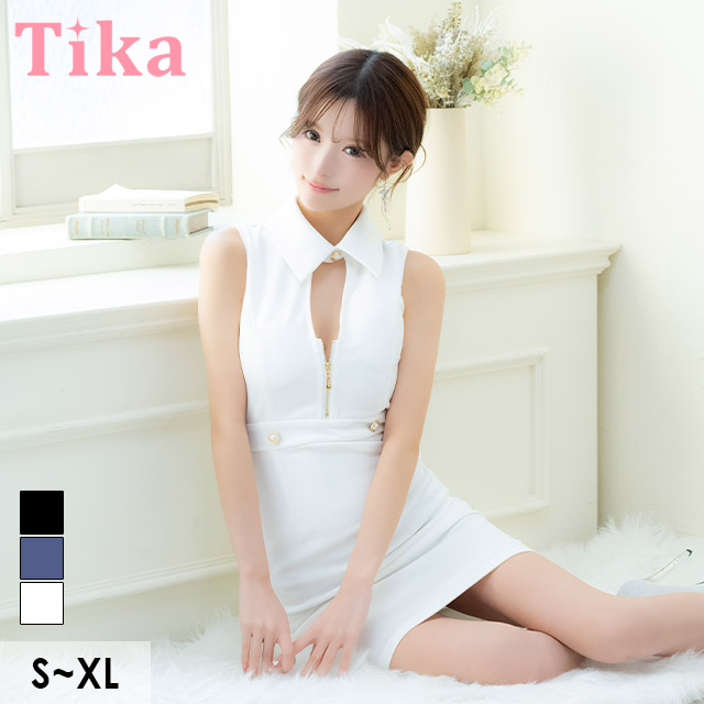 タイトミニドレス谷間シンプルノースリーブ襟付きバストカットジップブラジャーのままワンカラーの商品画像1枚目