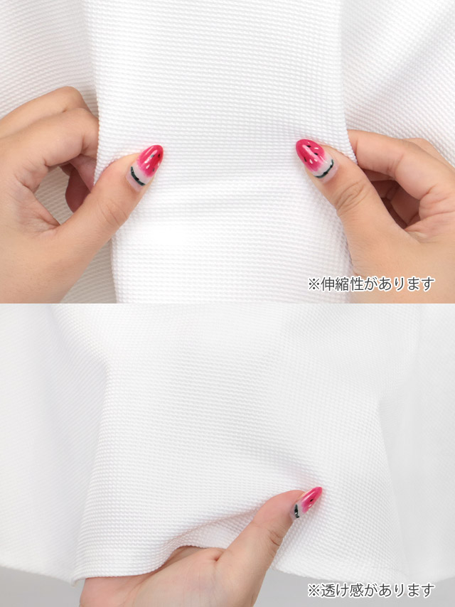 刺繍縁取りビジューボタンオフショルダーフリル袖ワンカラーフレアミニドレスのカラー