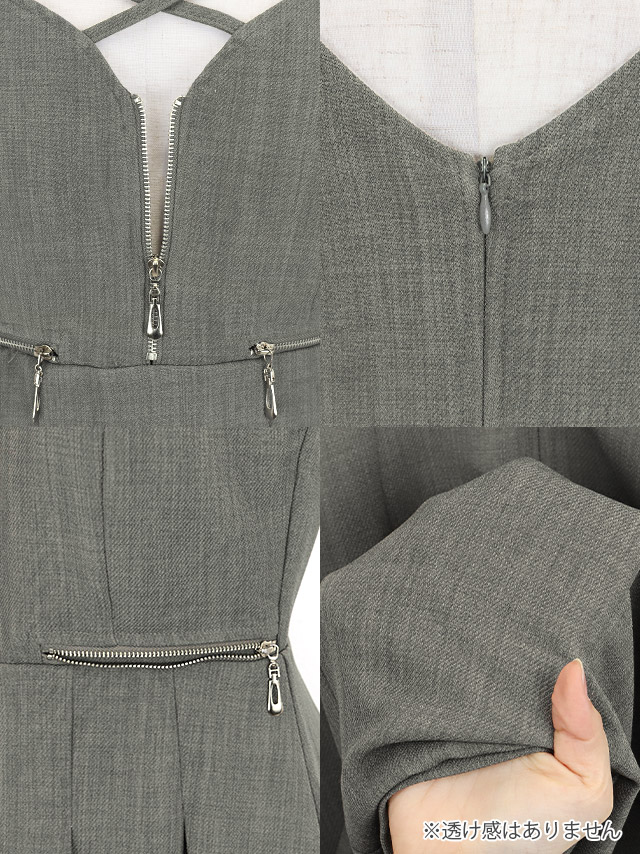 ミニドレスキャミソールフレアミニAラインジップ谷間クロスコードグレーXLキャバドレスまやりん