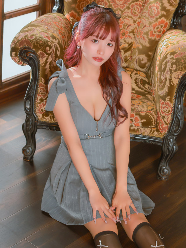 ミニドレスフレアミニAラインジップセクシー谷間ノースリーブリボンショルダーストライプグレーXLキャバドレスまやりん